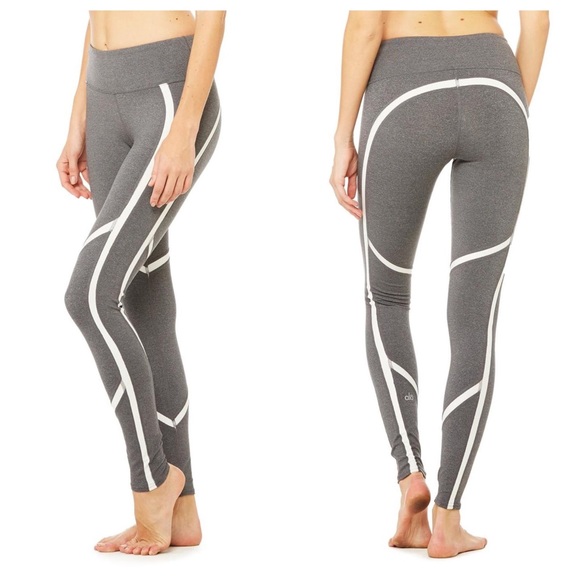 ALO Yoga Heathered Grey White Shimmer Panels Talia Athletic Performance Leggings - Picture 1 of 9